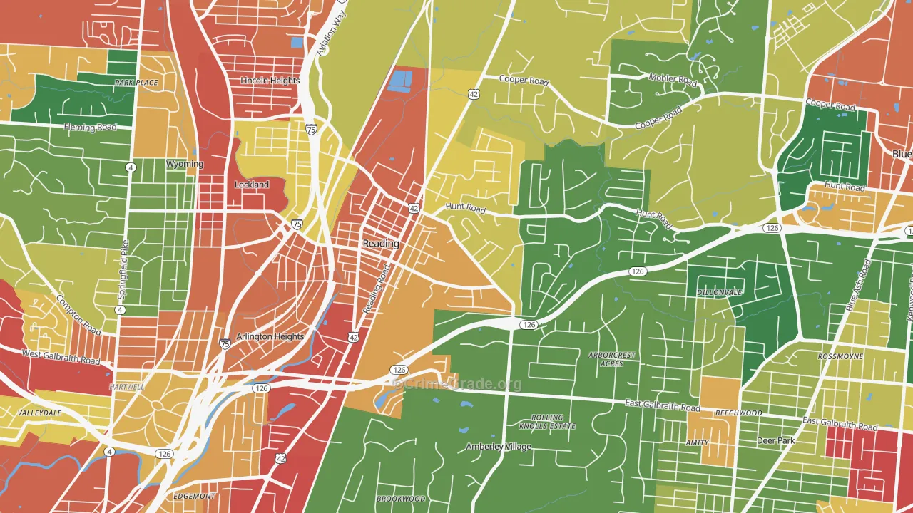 Reading, OH Map of Theft Rates