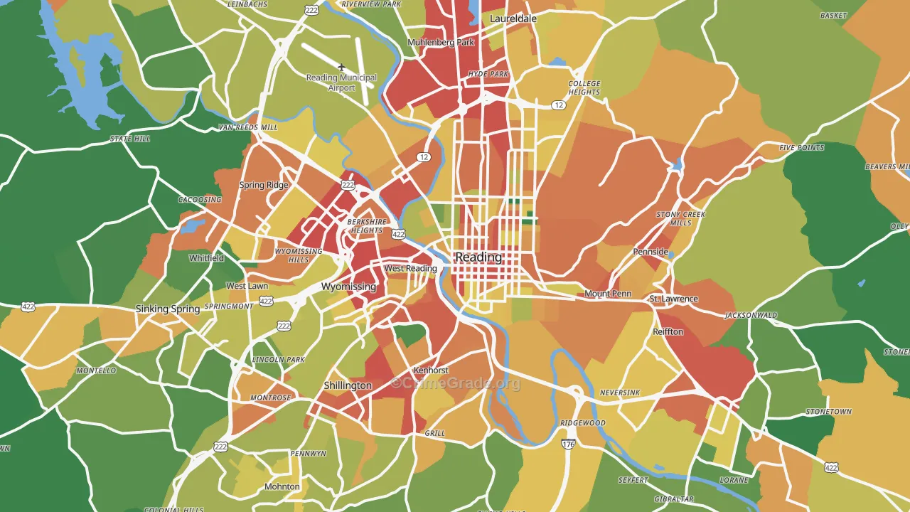 Reading, PA Map of Theft Rates