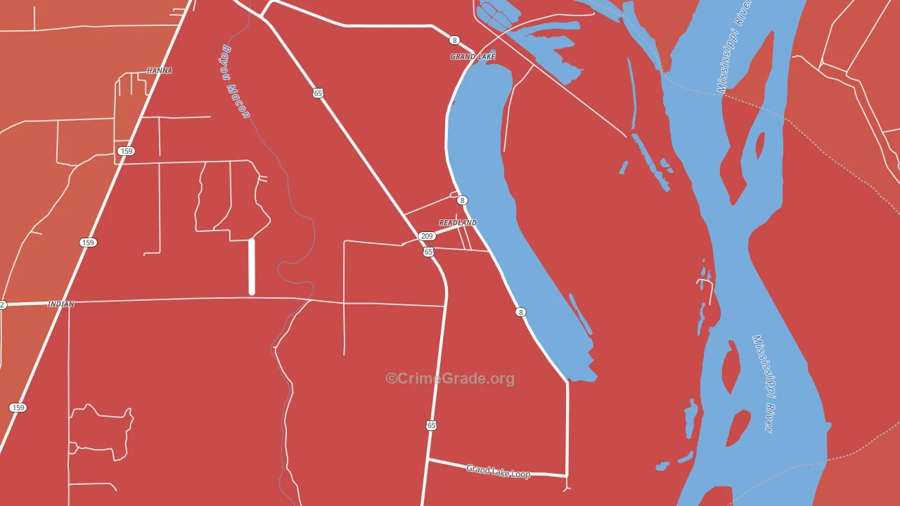Readland, AR Map of Theft Rates