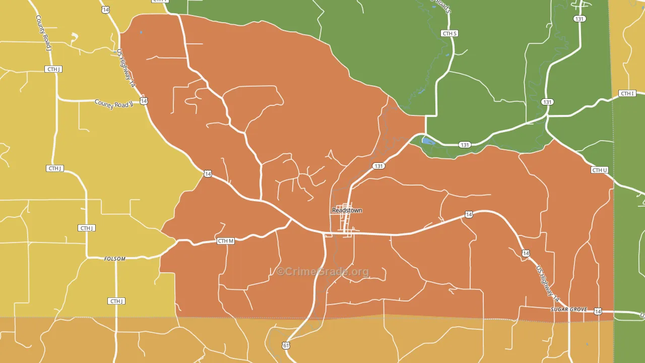 Readstown, WI Map of Theft Rates