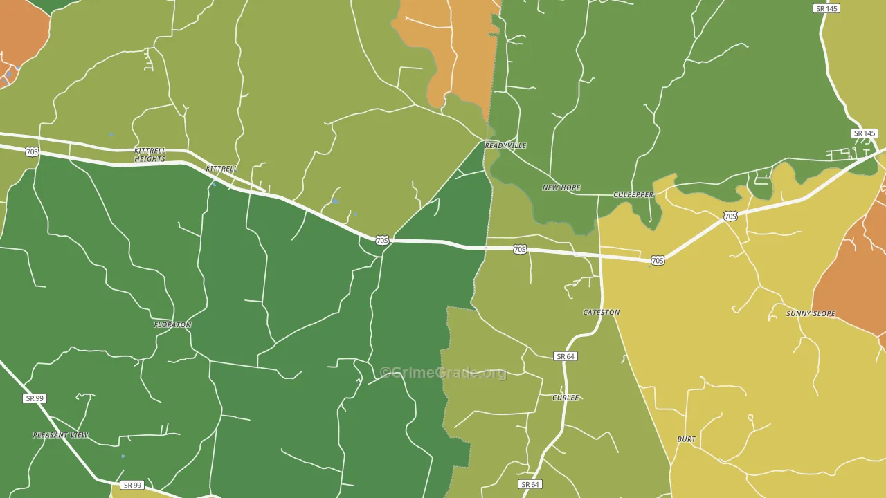 Readyville, TN Map of Theft Rates