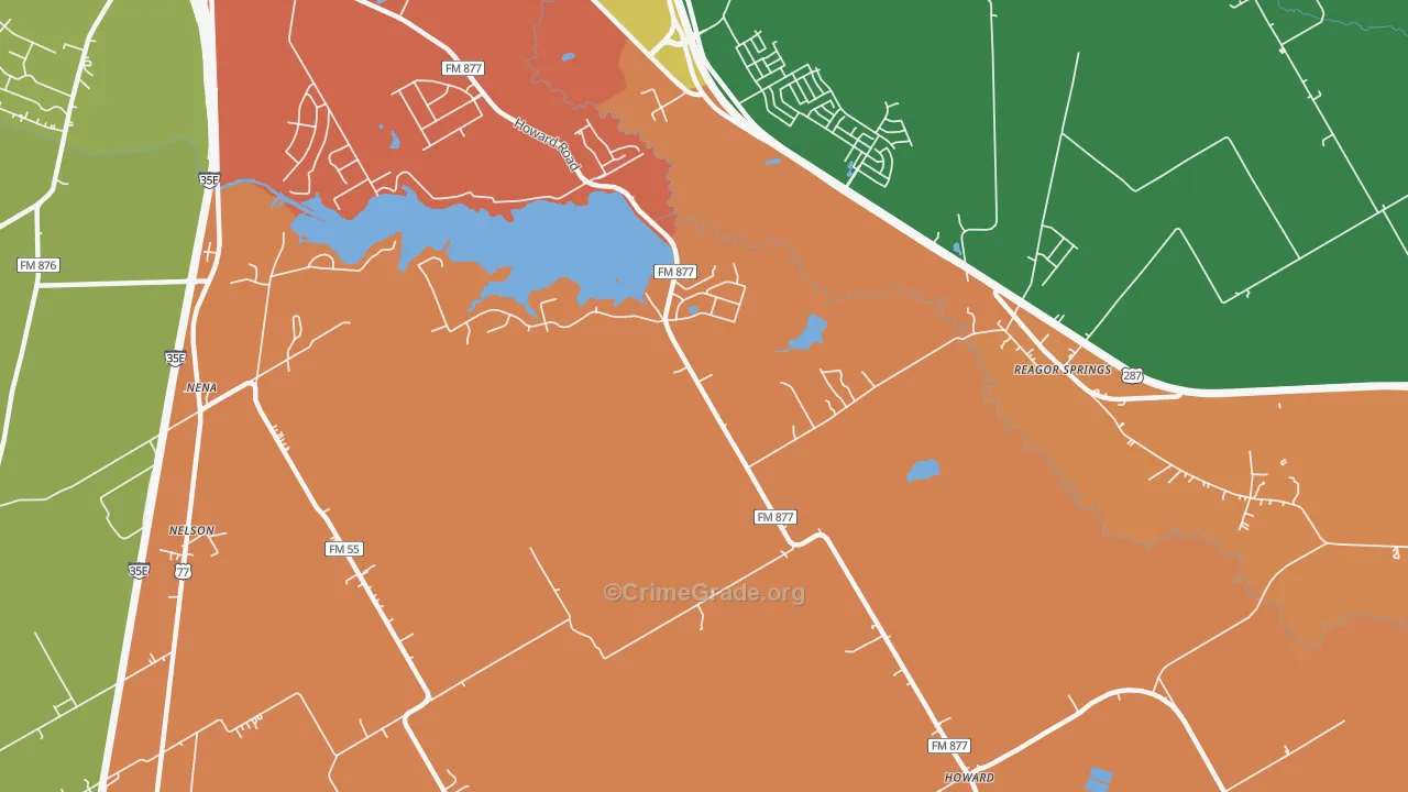 Reagor Springs, TX Map of Theft Rates