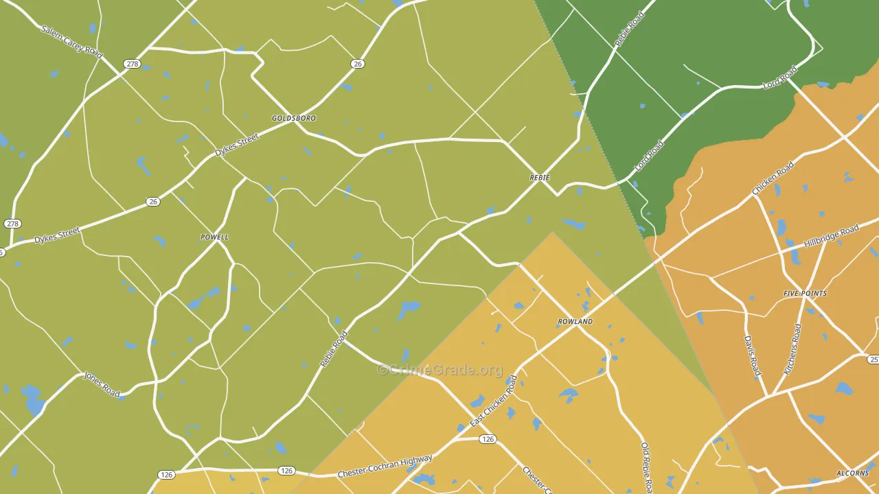 Rebie, GA Map of Theft Rates