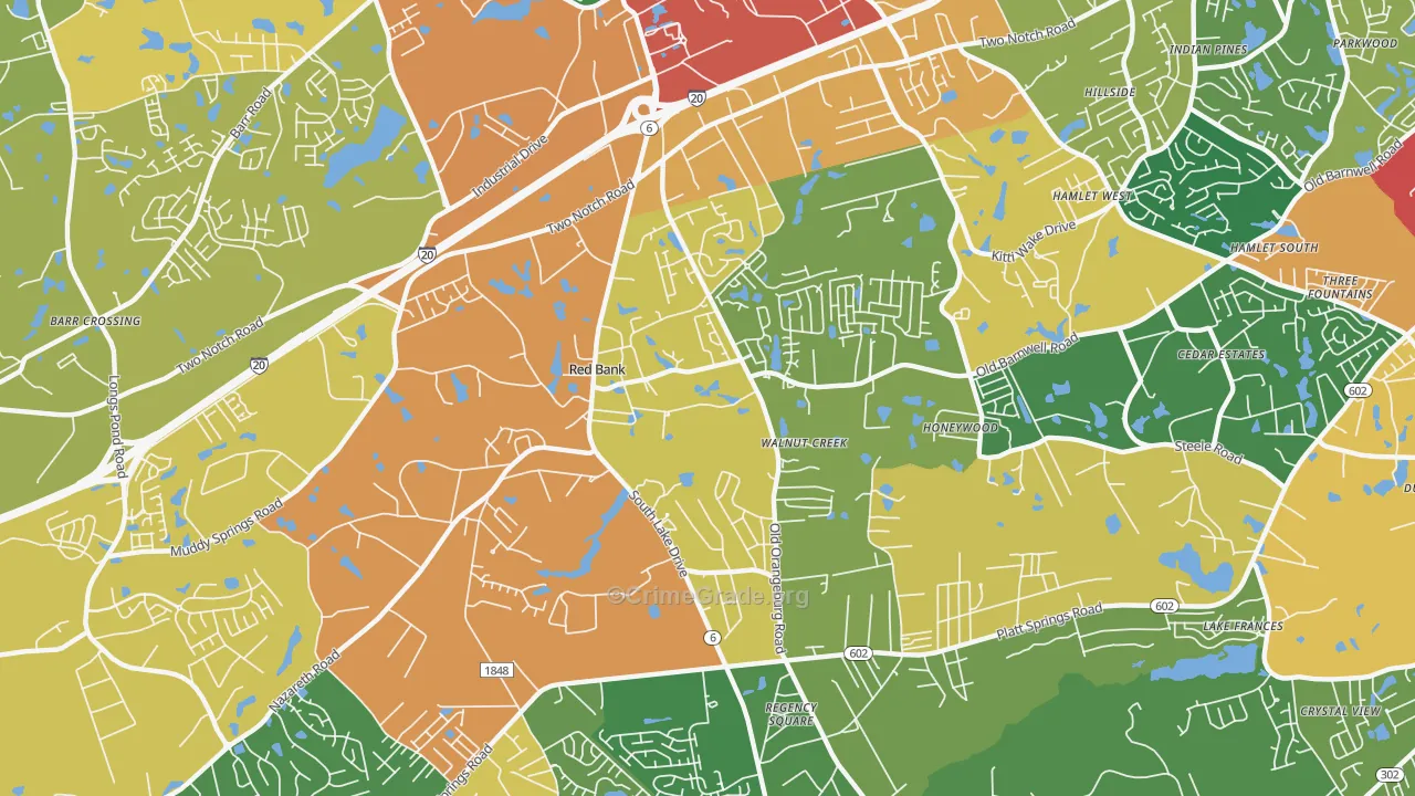 Red Bank, SC Map of Theft Rates