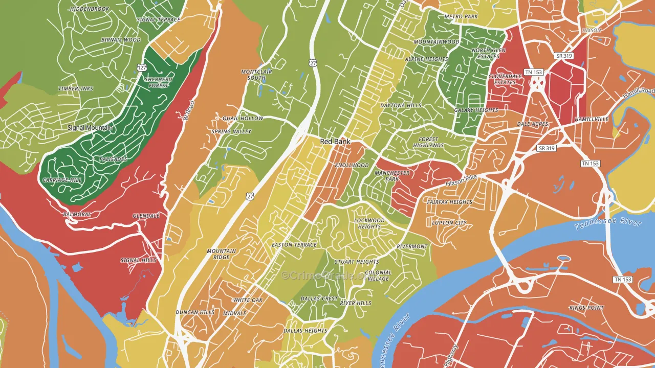 Red Bank, TN Map of Theft Rates