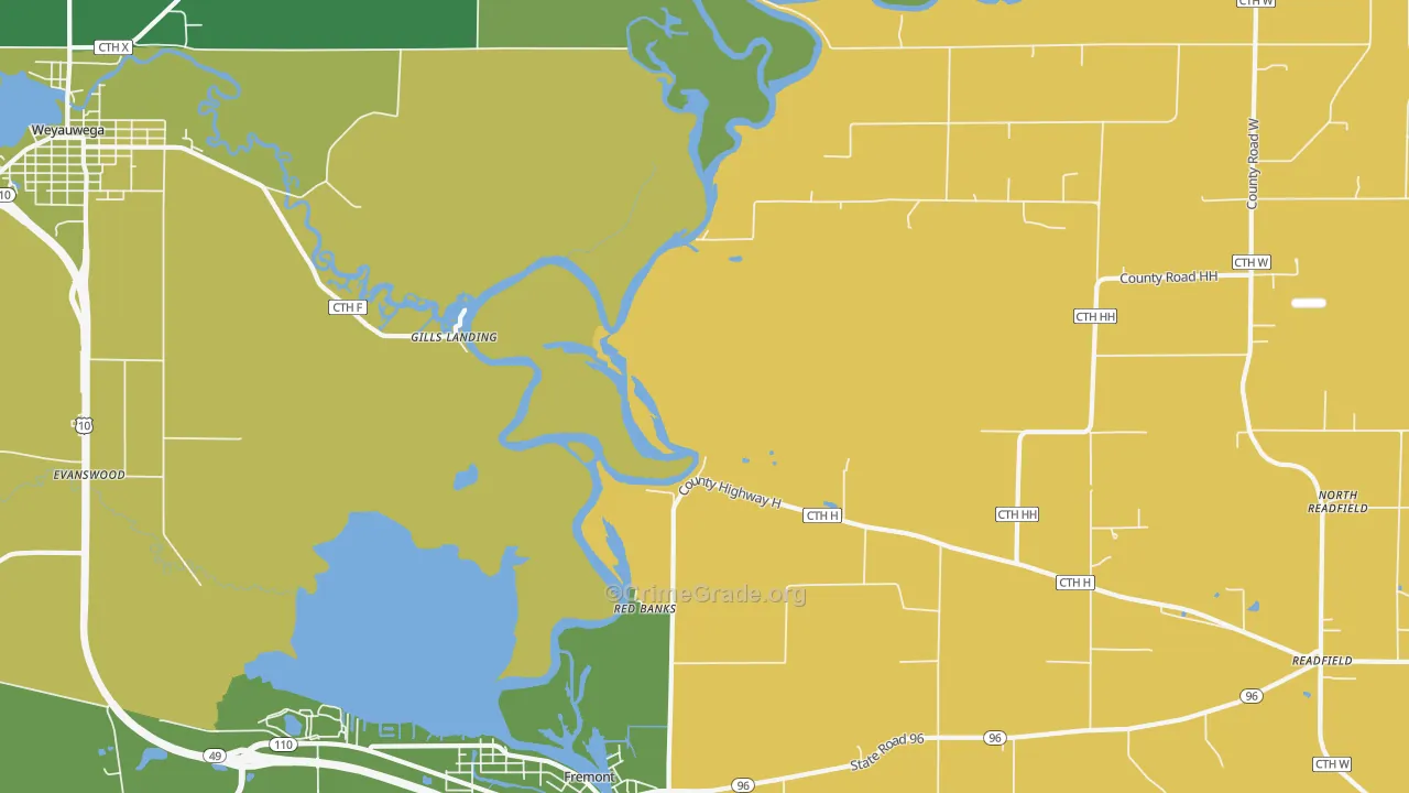 Red Banks, WI Map of Theft Rates