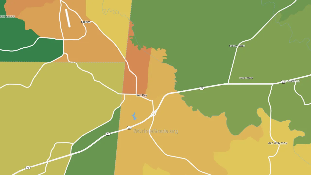 Red Bay, AL Map of Theft Rates