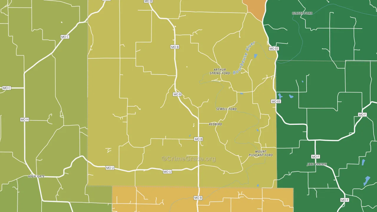 Red Bird, MO Map of Theft Rates