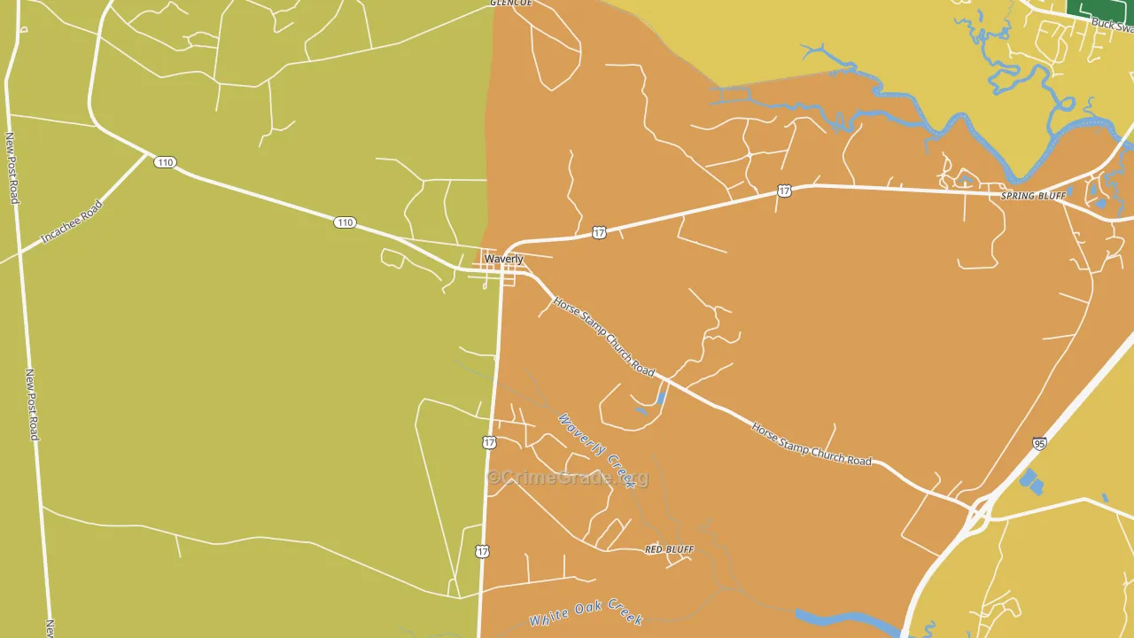 Red Bluff, GA Map of Theft Rates