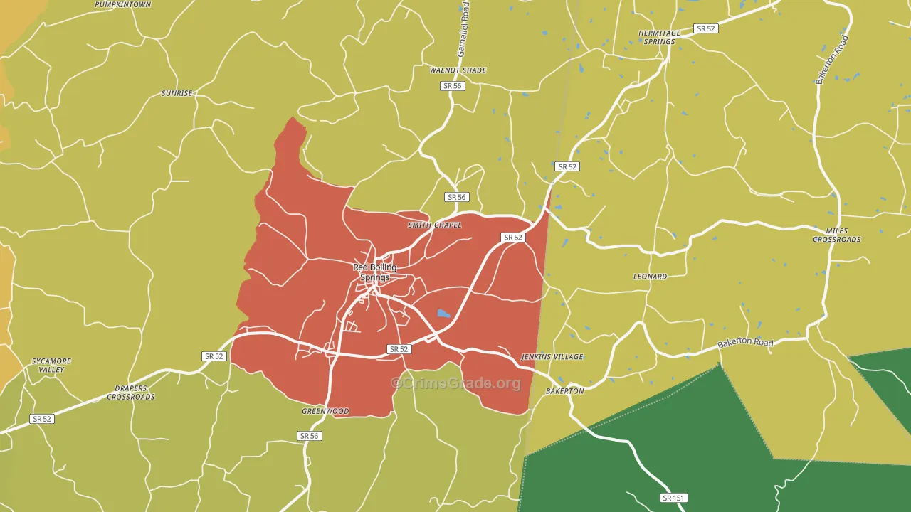 Red Boiling Springs, TN Map of Theft Rates