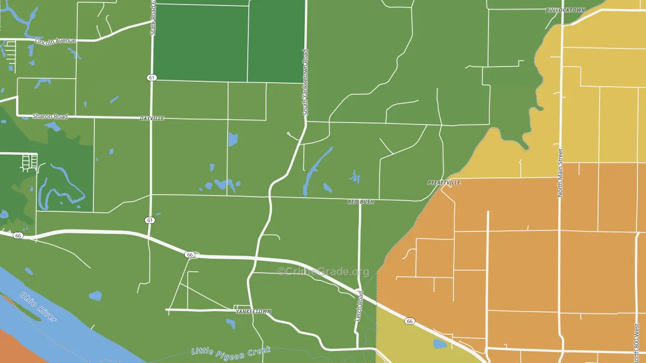 Red Bush, IN Map of Theft Rates