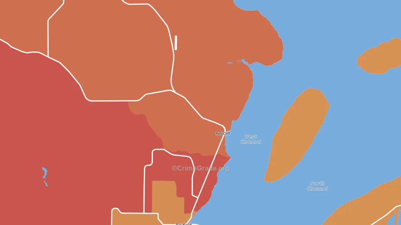 Red Cliff, WI Map of Theft Rates