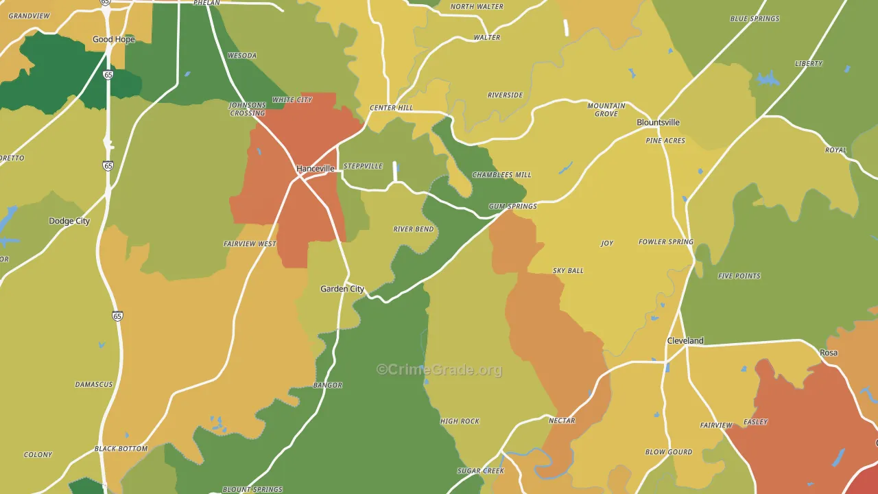 Red Hill, AL Map of Theft Rates