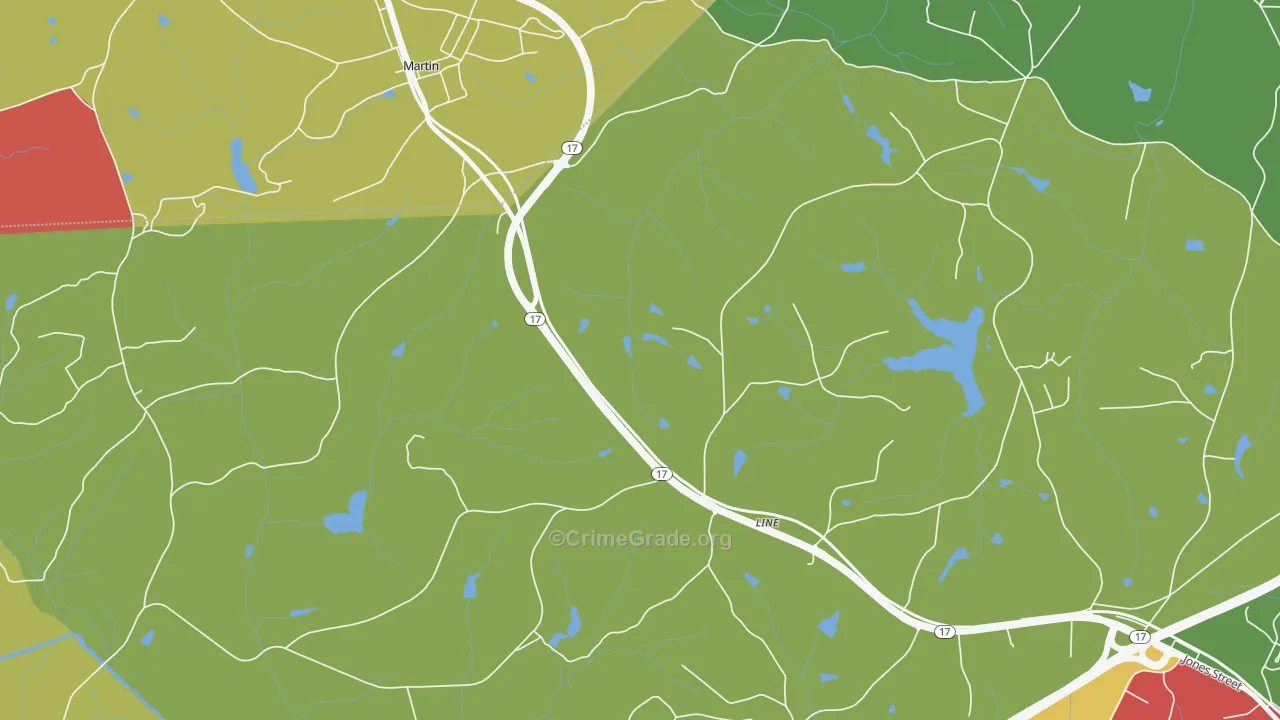 Red Hill, GA Map of Theft Rates