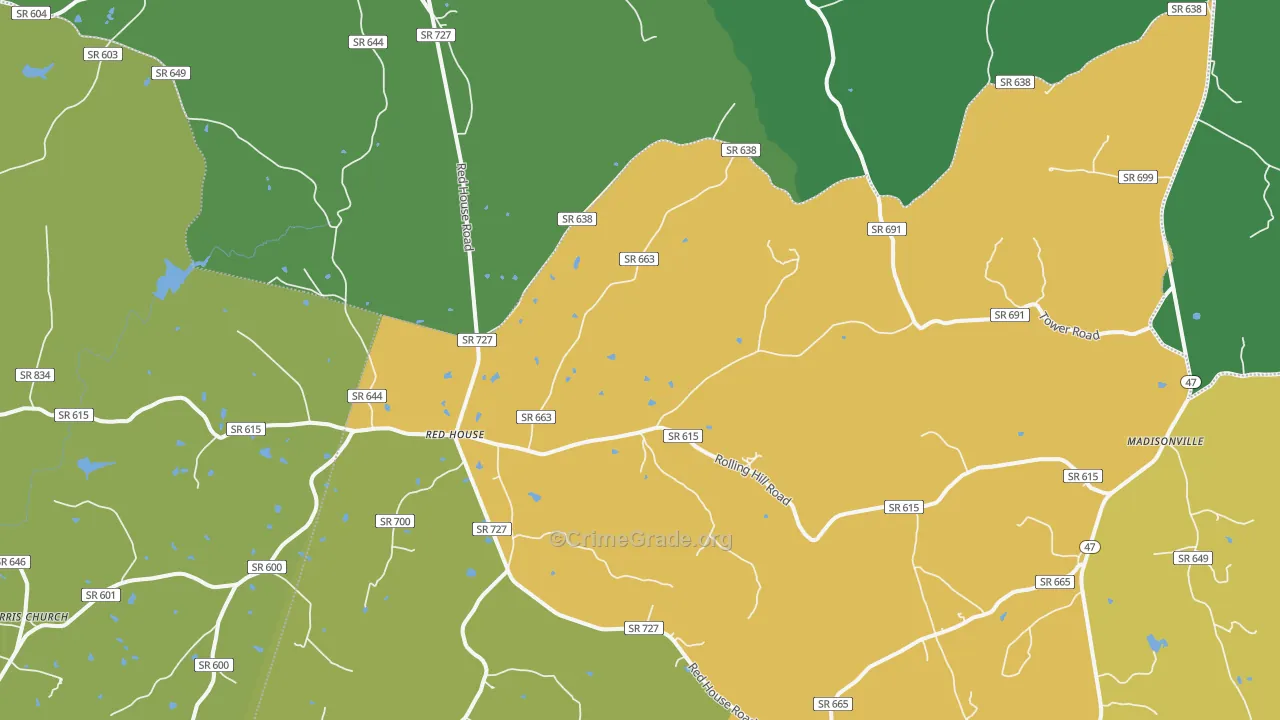 Red House, VA Map of Theft Rates
