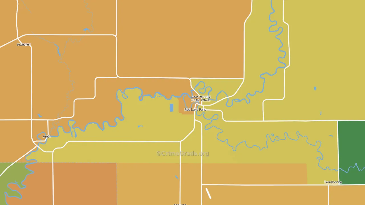 Red Lake Falls, MN Map of Theft Rates