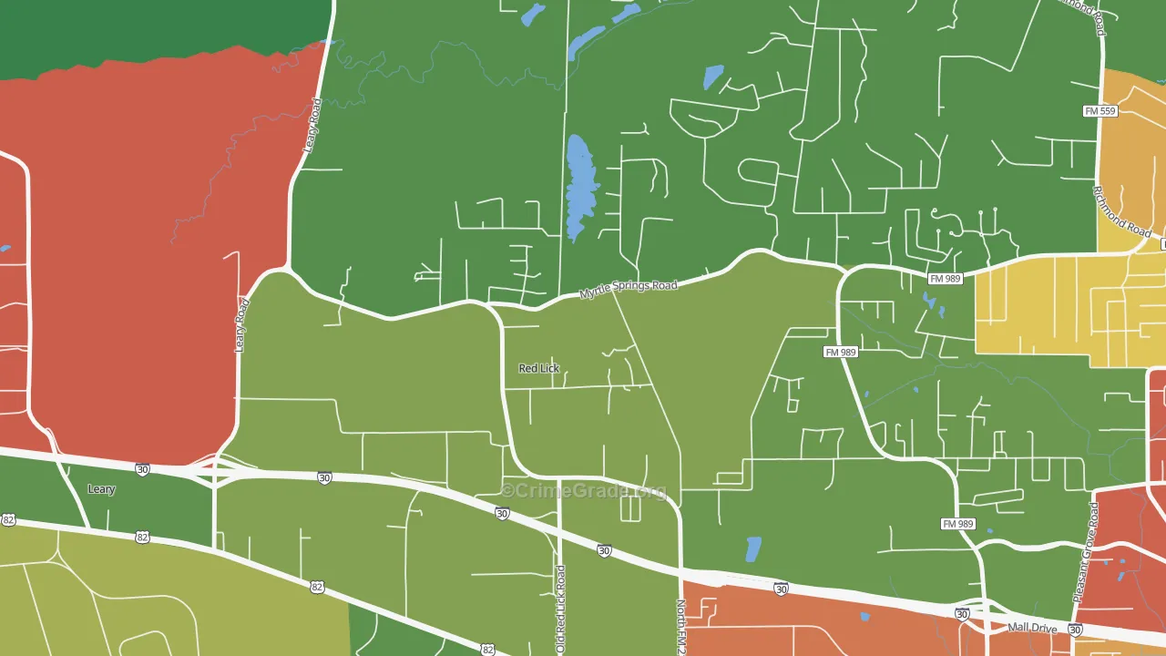 Red Lick, TX Map of Theft Rates