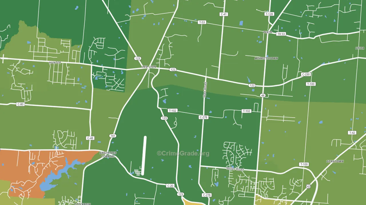 Red Lion, OH Map of Theft Rates