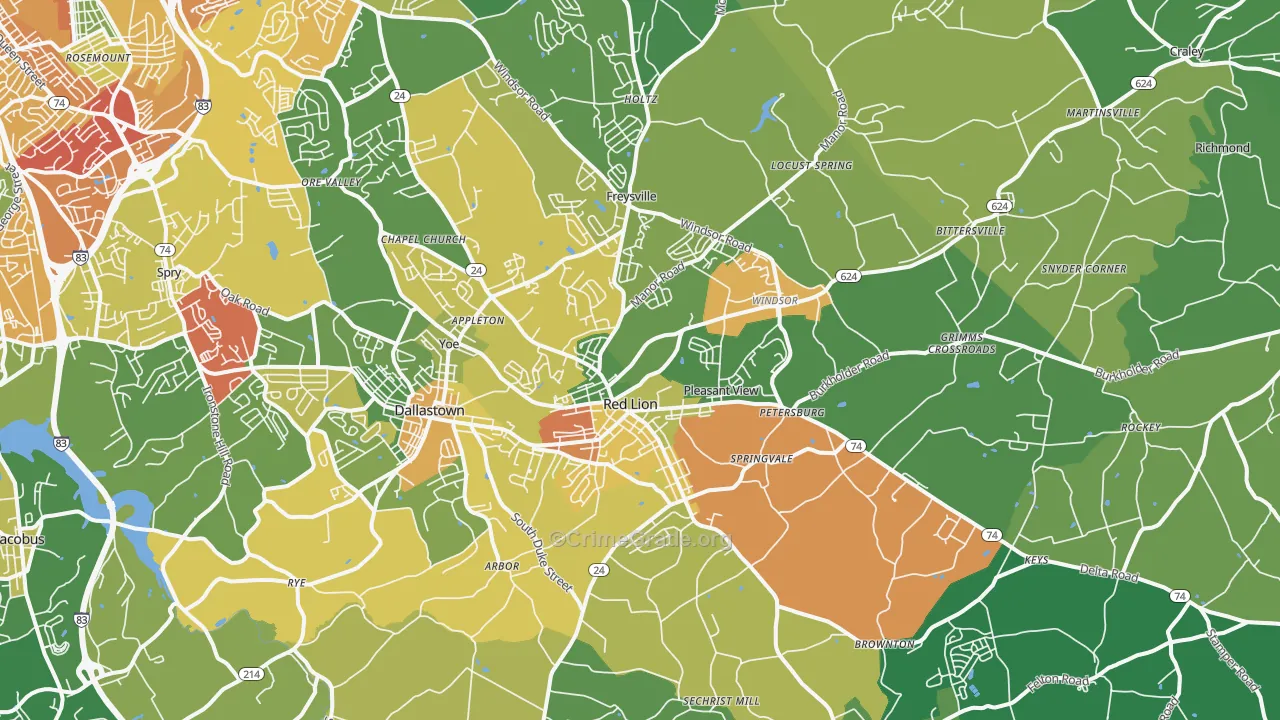 Red Lion, PA Map of Theft Rates