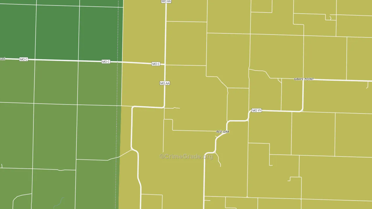 Red Oak, MO Map of Theft Rates