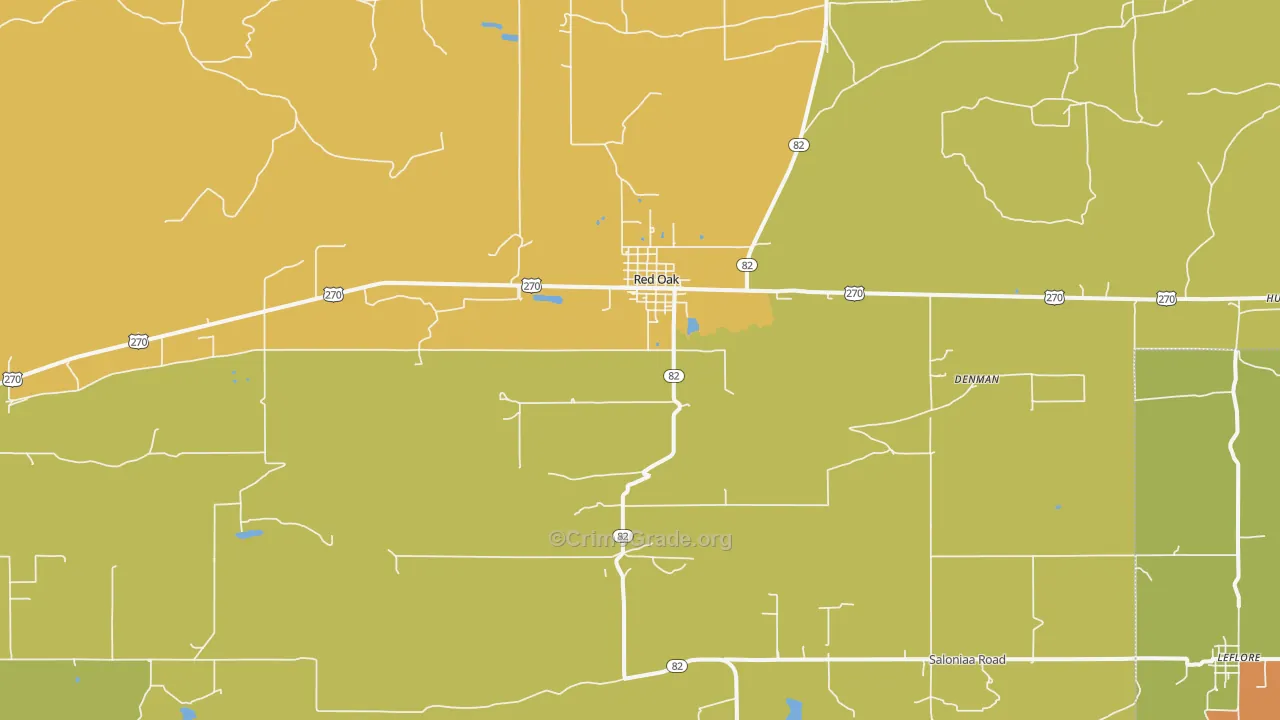 Red Oak, OK Map of Theft Rates