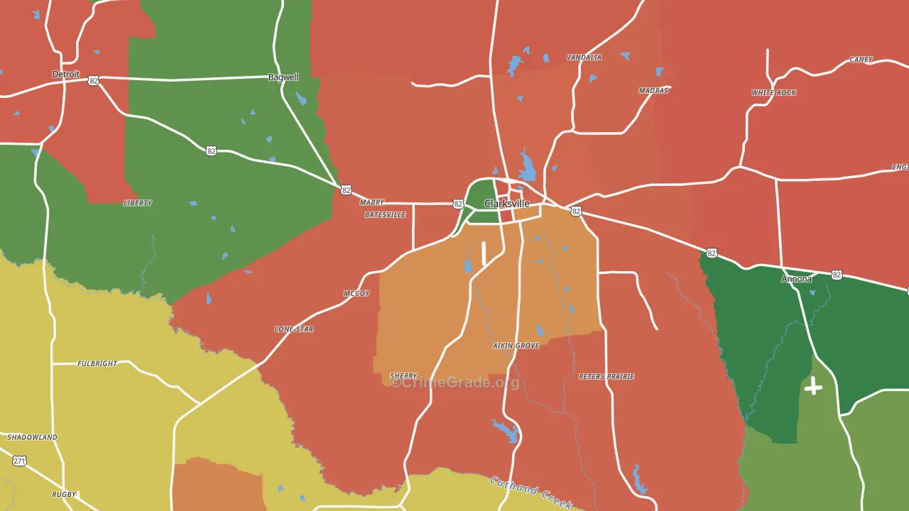 Red River County, TX Map of Theft Rates