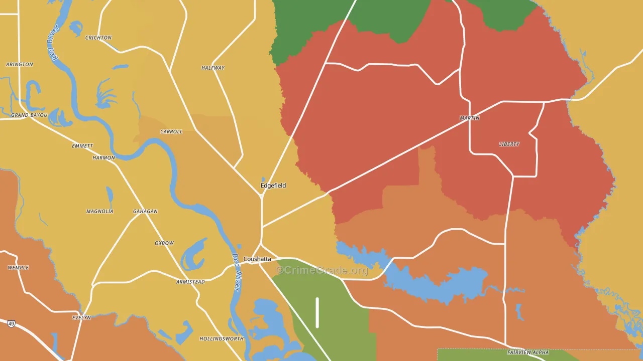 Red River Parish, LA Map of Theft Rates