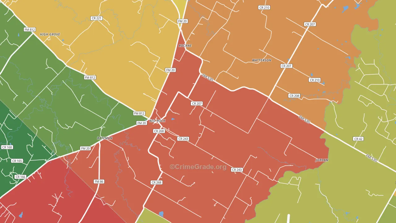 Red Rock, TX Map of Theft Rates