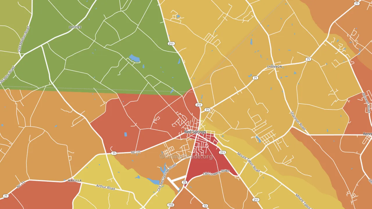 Red Springs, NC Map of Theft Rates