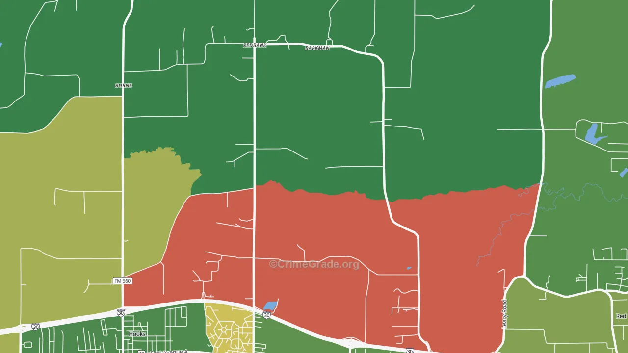 Redbank, TX Map of Theft Rates