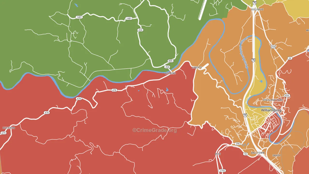 Redbird, KY Map of Theft Rates