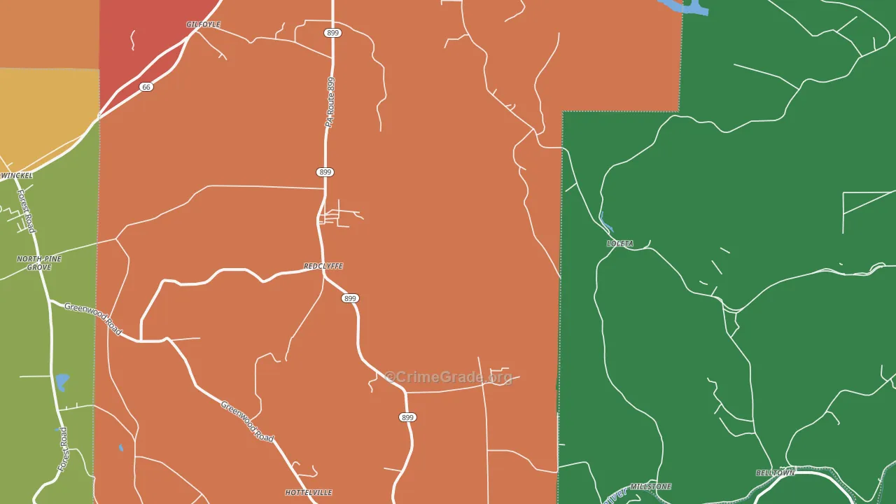 Redclyffe, PA Map of Theft Rates