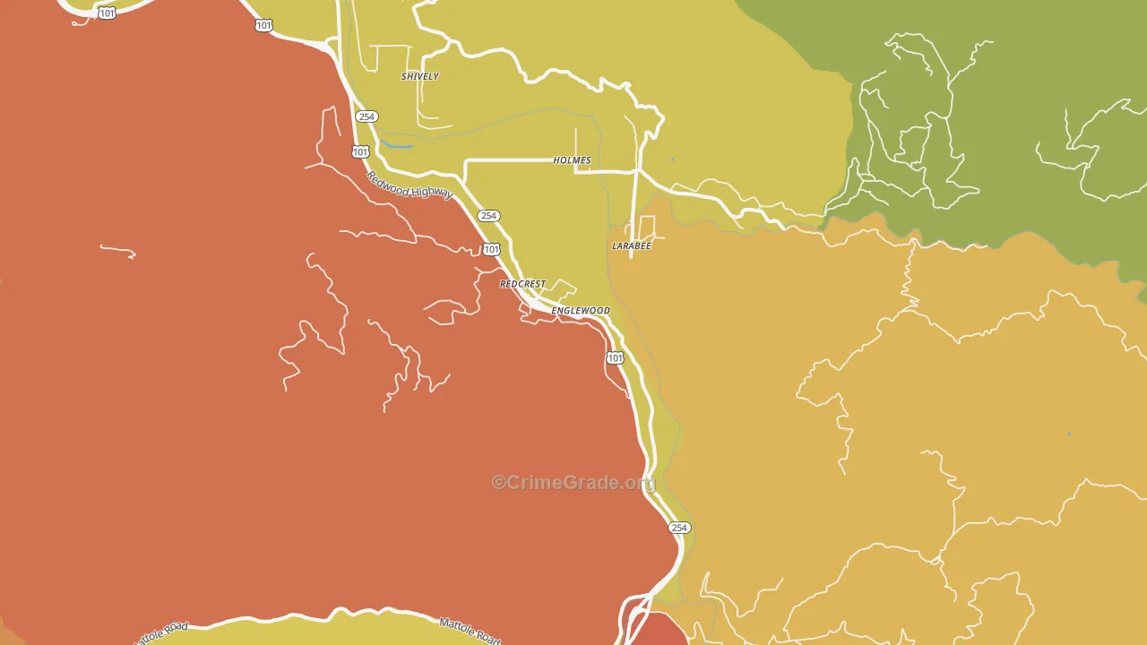 Redcrest, CA Map of Theft Rates