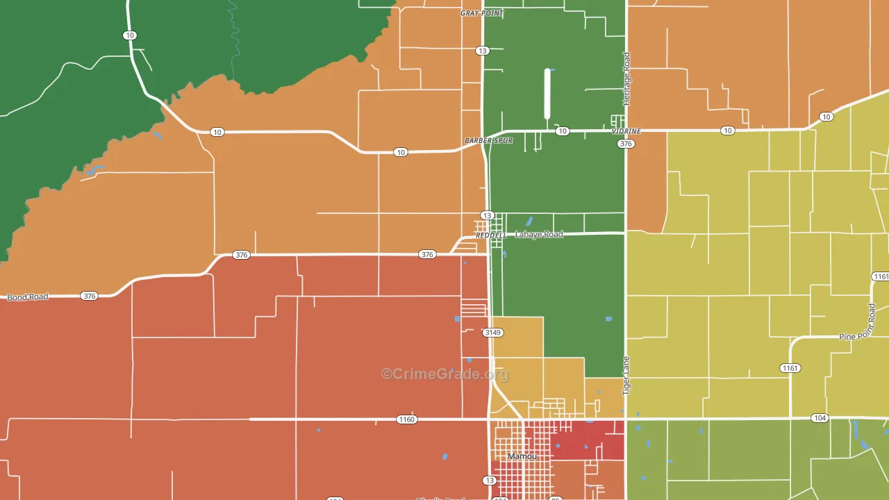 Reddell, LA Map of Theft Rates