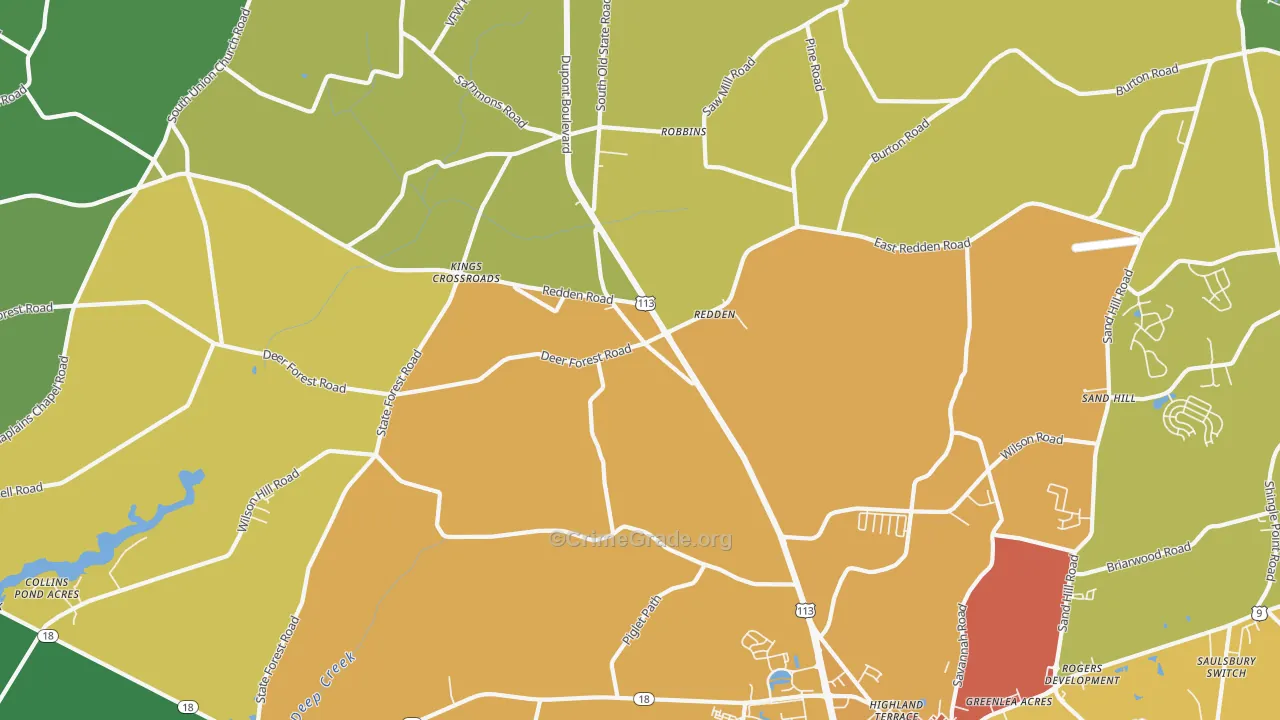 Redden, DE Map of Theft Rates