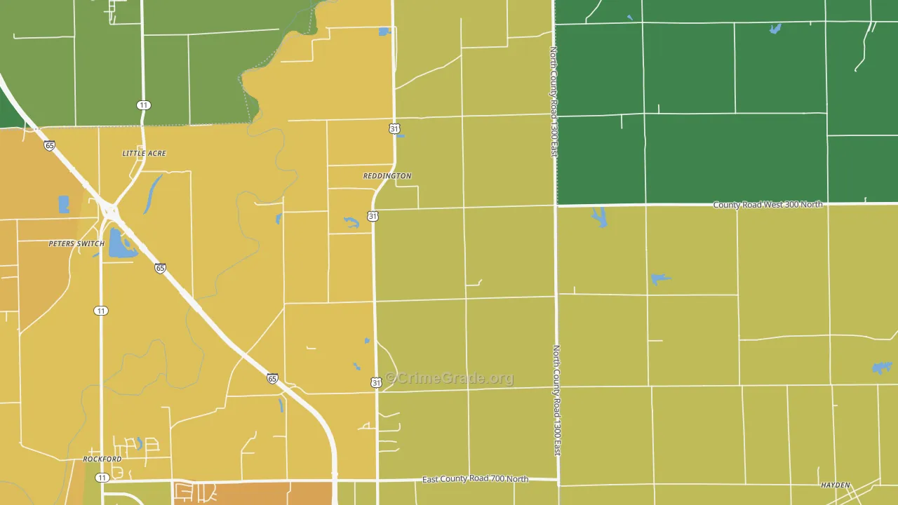 Reddington, IN Map of Theft Rates