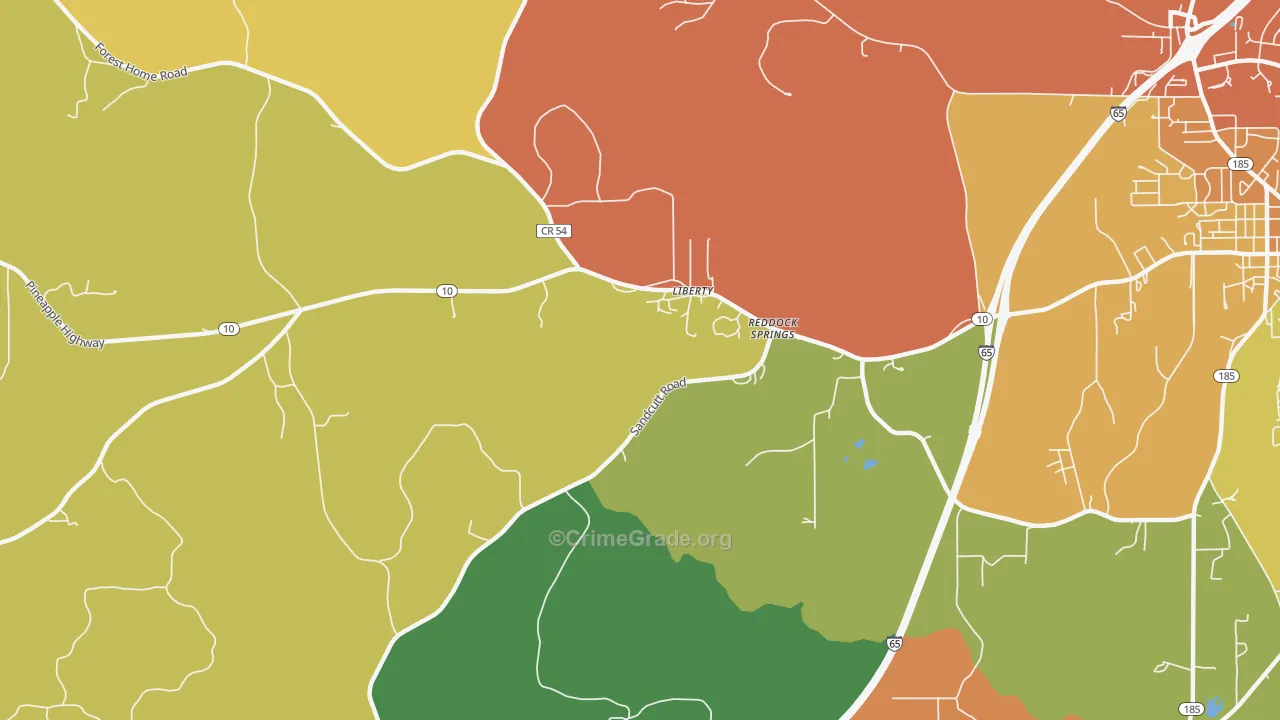 Reddock Springs, AL Map of Theft Rates