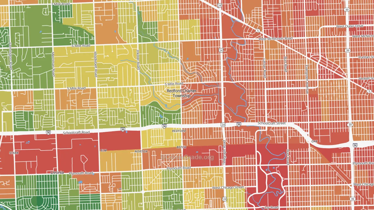 Redford, MI Map of Theft Rates