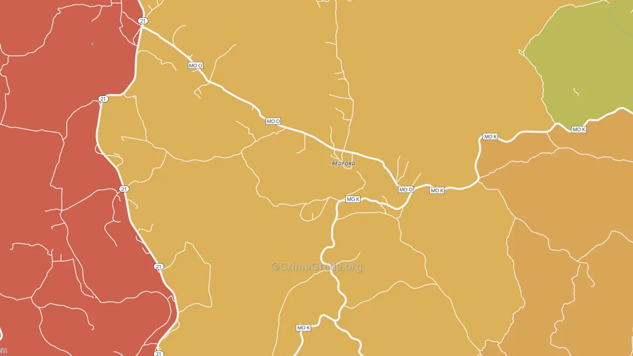 Redford, MO Map of Theft Rates