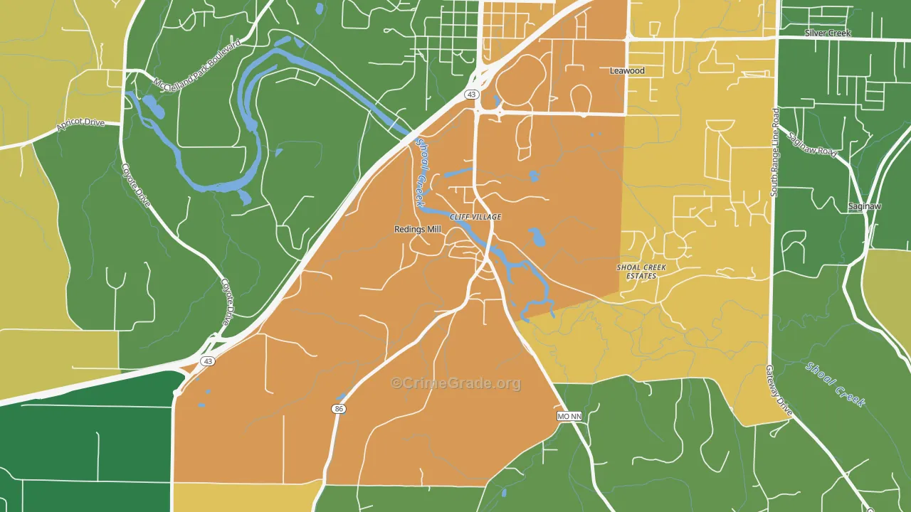 Redings Mill, MO Map of Theft Rates