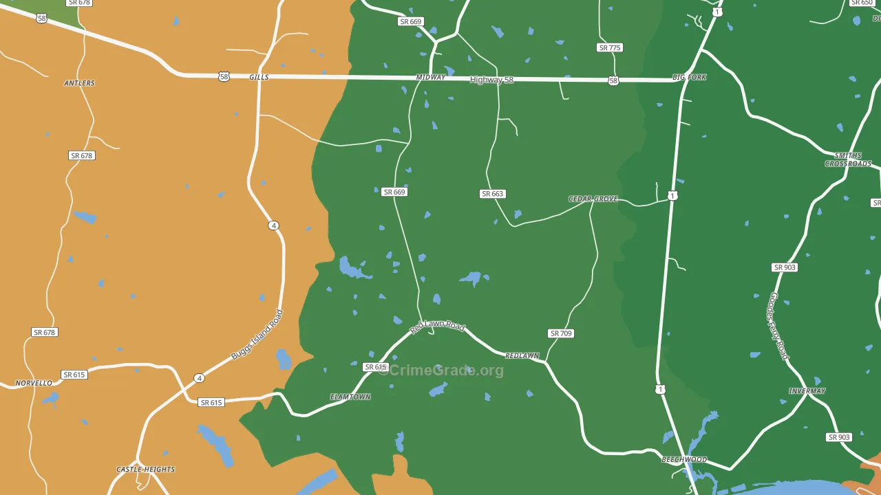 Redlawn, VA Map of Theft Rates