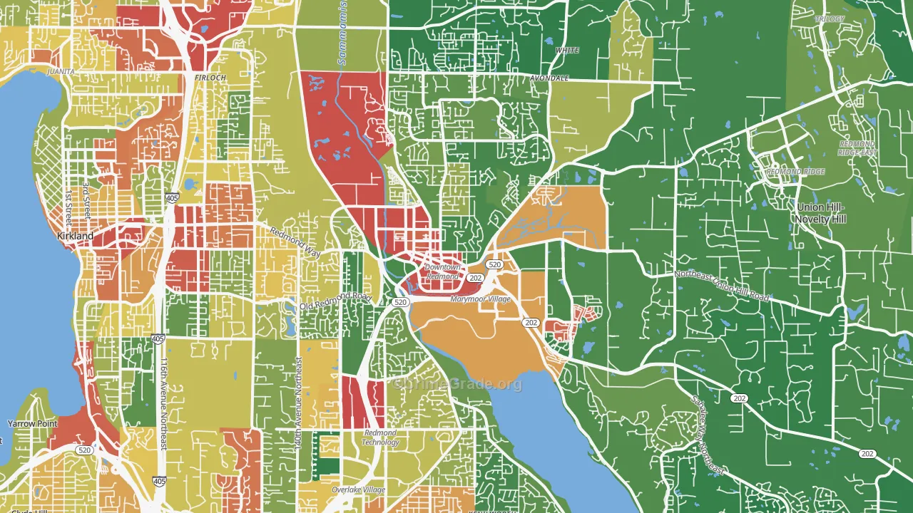 Redmond, WA Map of Theft Rates