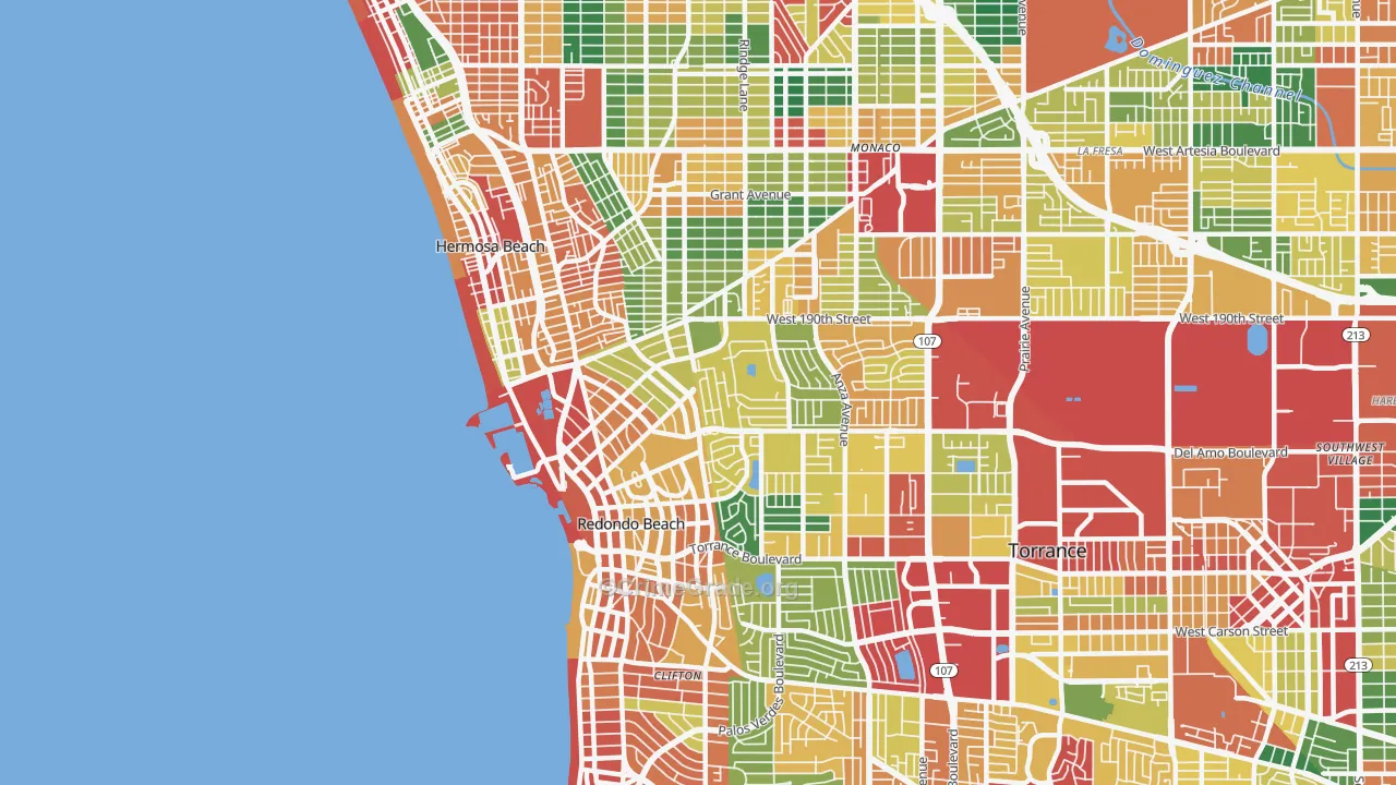 Redondo Beach, CA Map of Theft Rates