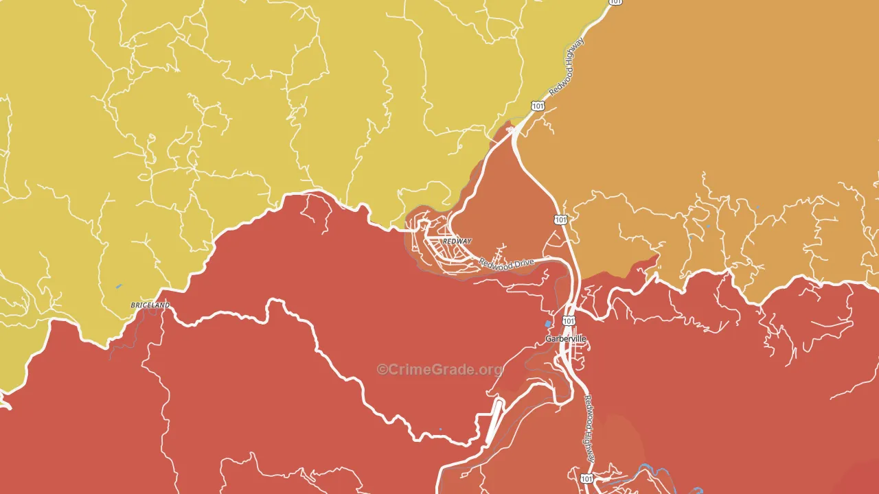 Redway, CA Map of Theft Rates
