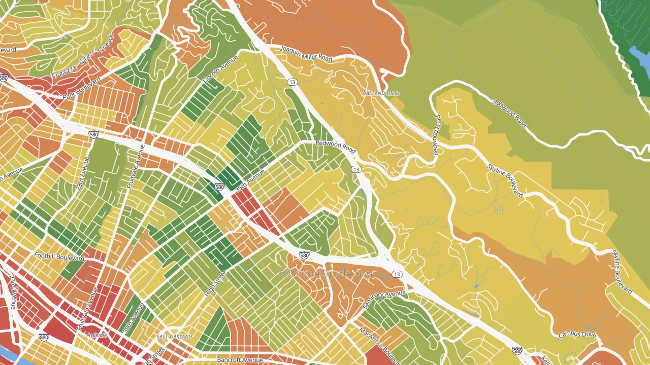 Redwood Heights, Oakland, CA Map of Theft Rates