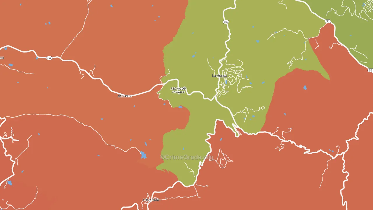 Redwood Terrace, CA Map of Theft Rates