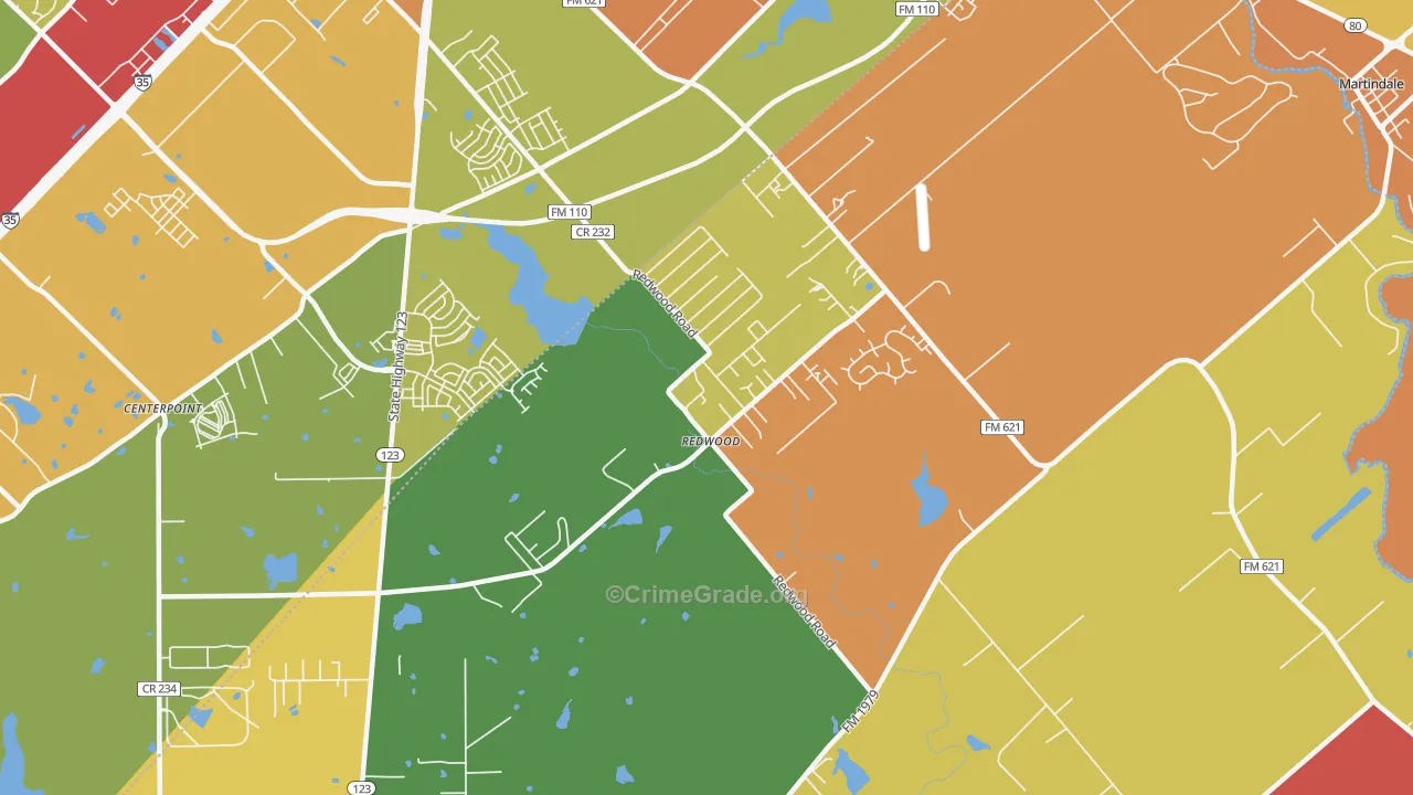 Redwood, TX Map of Theft Rates