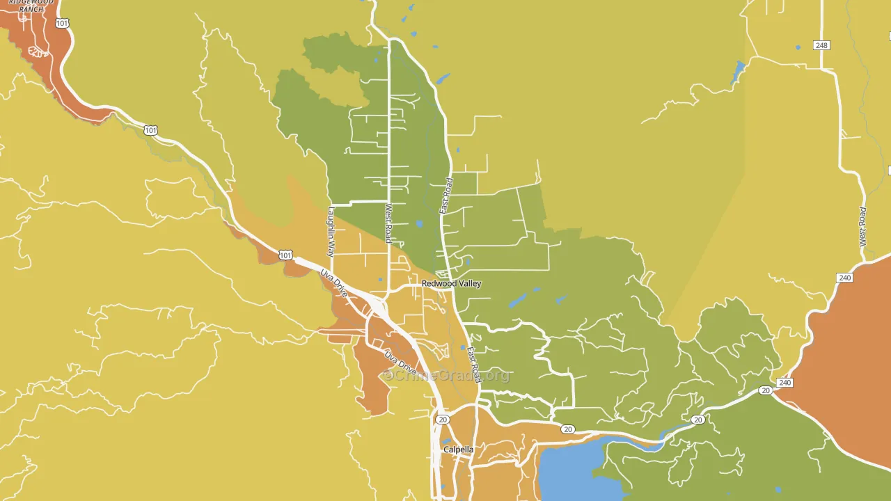 Redwood Valley, CA Map of Theft Rates
