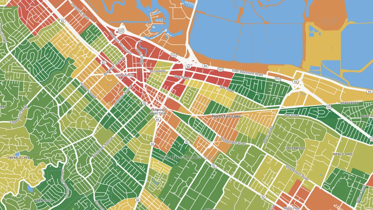 Redwood Village, Redwood City, CA Map of Theft Rates