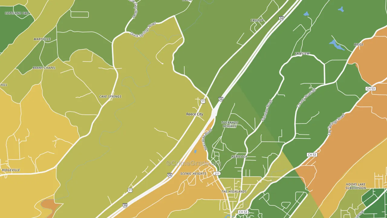 Reece City, AL Map of Theft Rates